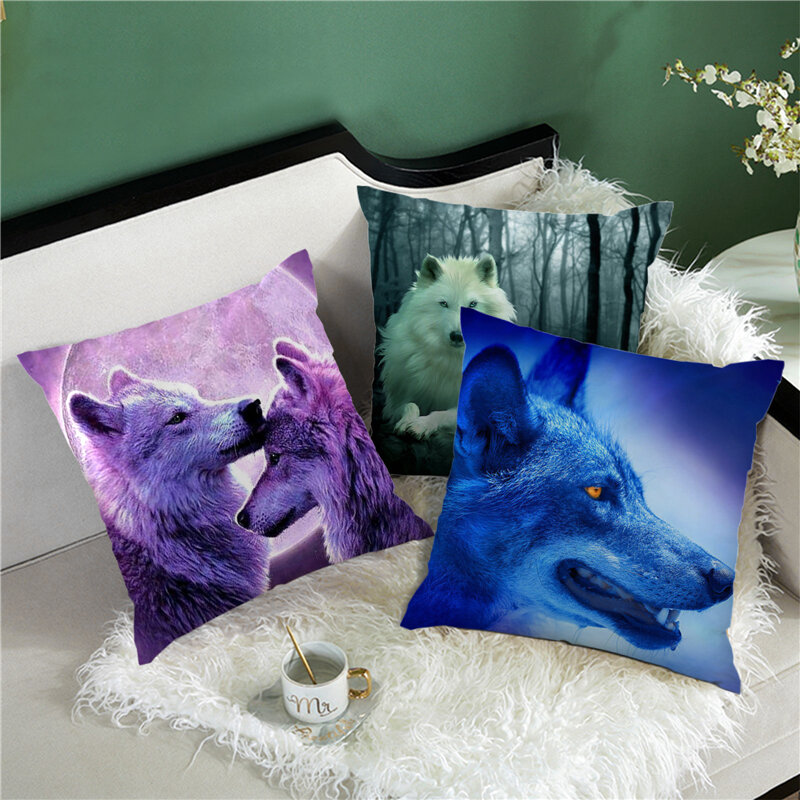 Fuwatacchi animais selvagens foto fronha capa de almofada gregarious lobo novo impresso jogar fronha para casa sofá decorações