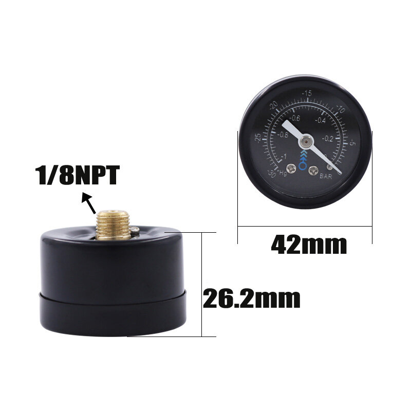 Mini medidor de presión de vacío de aire, 42mm, medidor de presión-1bar -30inHg rosca 1/8NPT montaje trasero