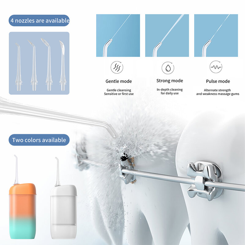 Portátil enpuly oral irrigator dental irrigator dentes água flosser ultra-sônico dente líquido de limpeza waterpulse com 3 modos 4 jatos