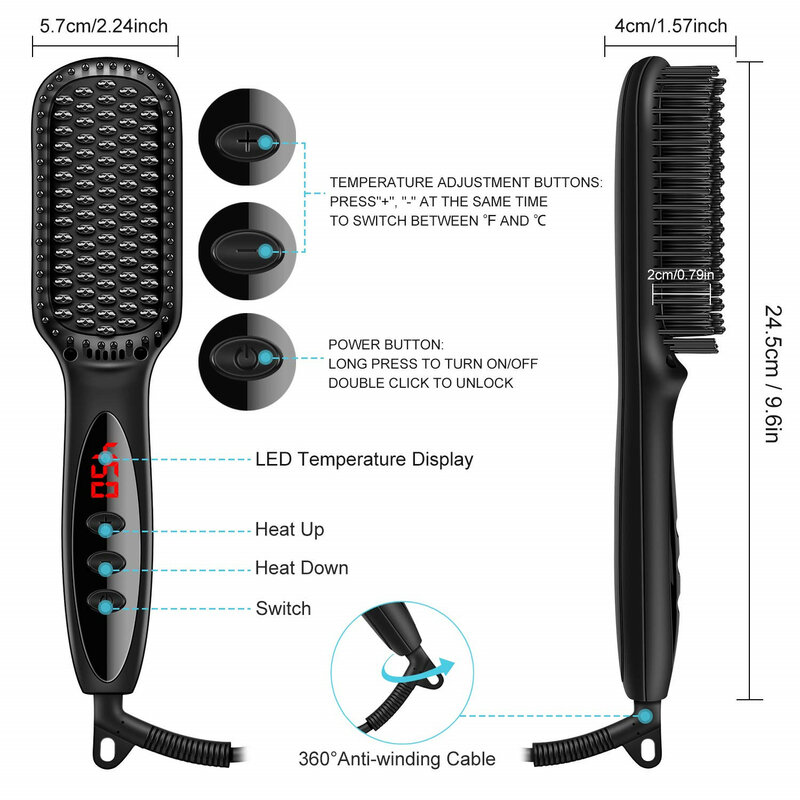 Peine eléctrico de aire caliente para hombres, herramienta de peinado para Barba, alisado en seco y húmedo, nuevo