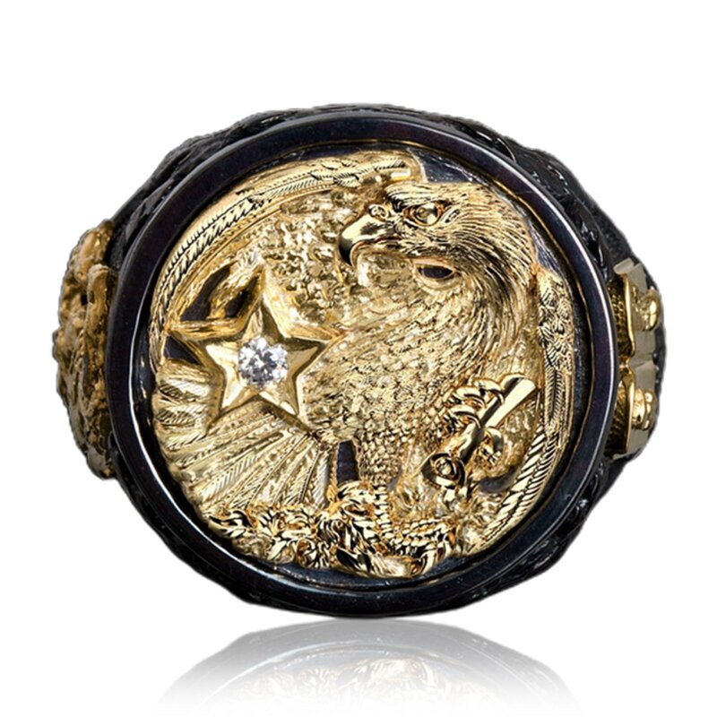 Mężczyźni dwa kolor orzeł pierścień mężczyzna Punk złoty kolor duży pierścień Viking Eagle pierścień biżuteria