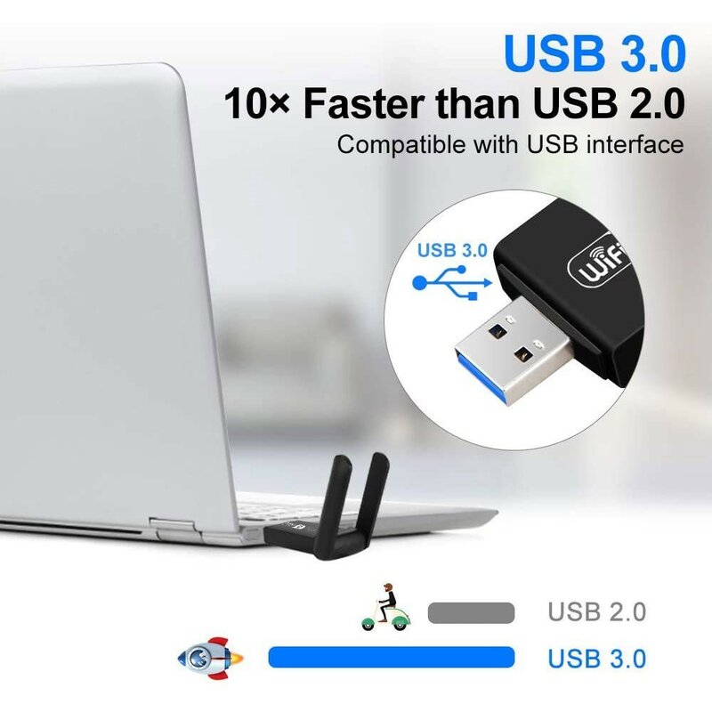 Adaptateur WiFi USB 1200 AC 2.4 mb/s, 5.8/3.0 go, double bande, pour ordinateur de bureau et portable
