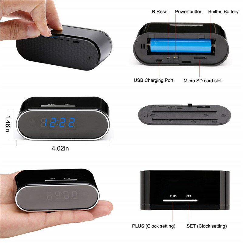 Minicámara Wifi 1080P, reloj de mesa, cámara IP, videocámara con alarma, visión nocturna, Sensor de movimiento, Monitor remoto, videovigilancia
