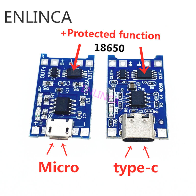 1PCS ENLINCA 5V 1A Micro USB 18650 Typ-c Lithium-Batterie Lade Bord Ladegerät Modul + Schutz dual Funktionen TP4056 18650