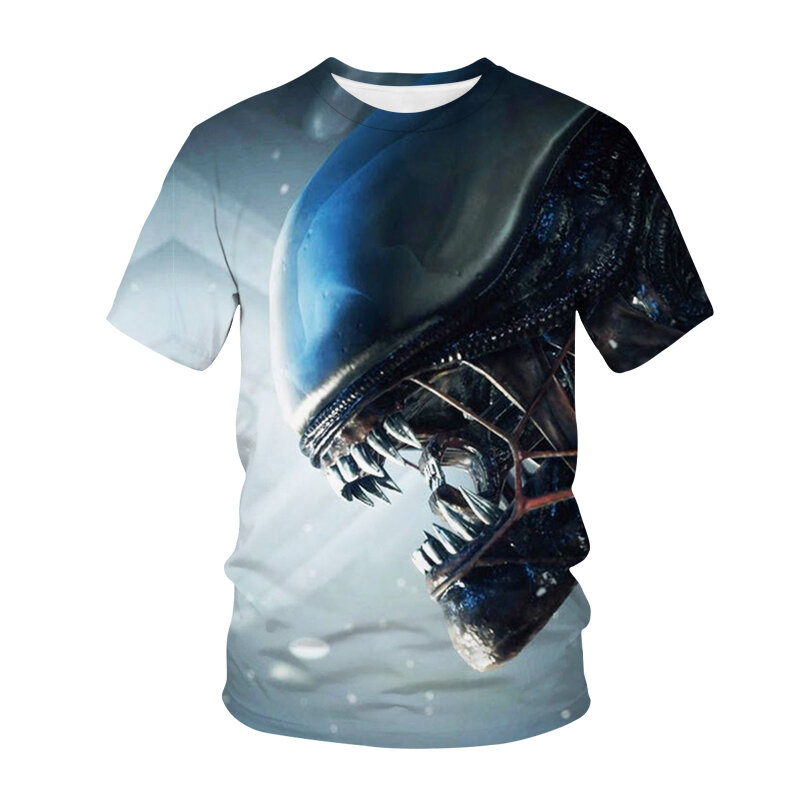 T-Shirt Alien Baru Kaus Lengan Pendek Leher-o Mode Pria Wanita Streetwear Gambar Cetak 3D Kaus Atasan Hip Hop Predator Uniseks