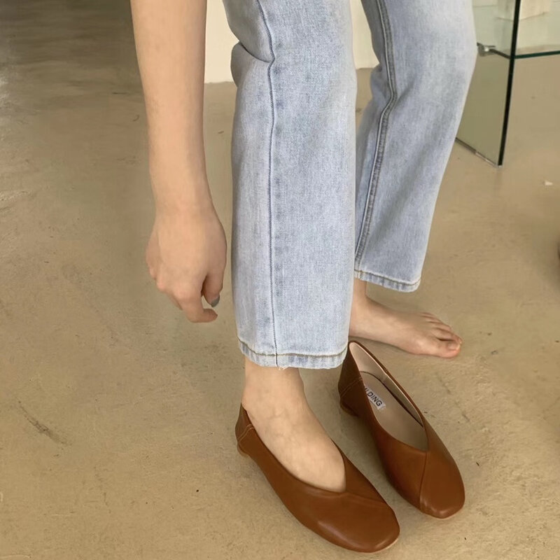 Toppies-zapatos planos de piel sintética para mujer, calzado elegante de oficina, para verano, 2021