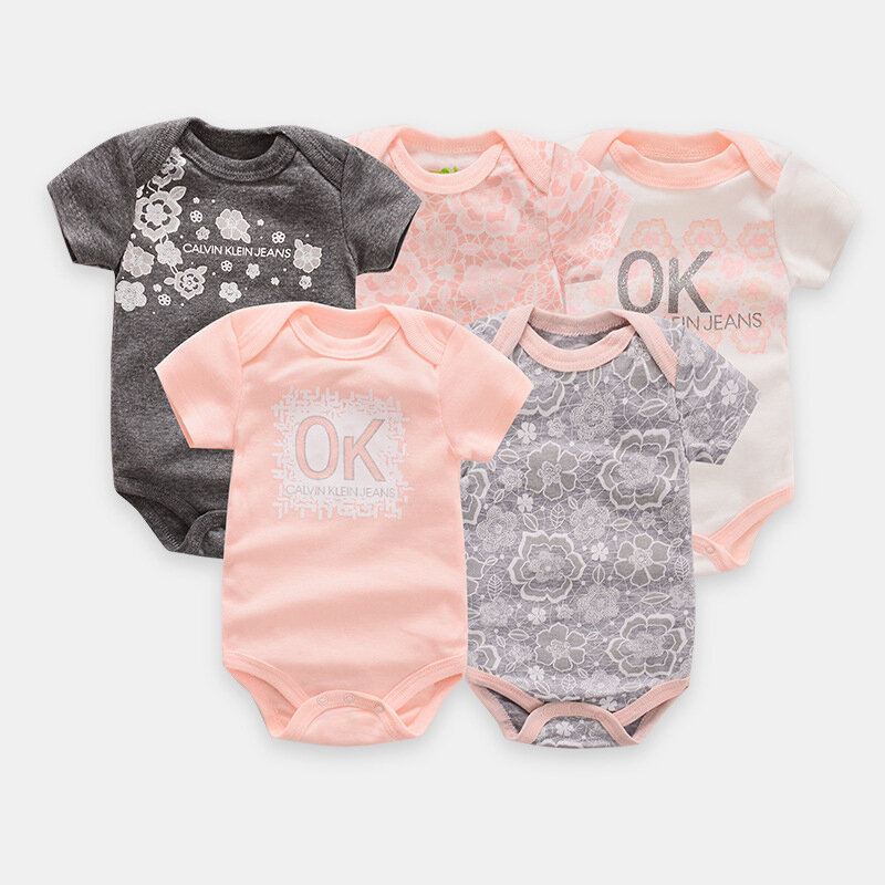 Ircomll Pakaian Bayi Laki-laki Perempuan 5 Buah/Lot Bayi Baru Lahir Bayi Lengan Pendek Setelan Badan Katun untuk Bayi Perempuan Set Kostum Bayi