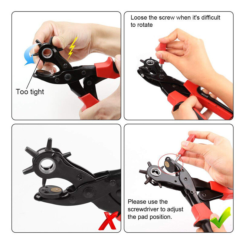 Punching Revolving Leather Punch Plier Punch Hole Tool Puncher for Belts Saddle Watch Bands Strap Shoe Fabric Paper Leathercraft