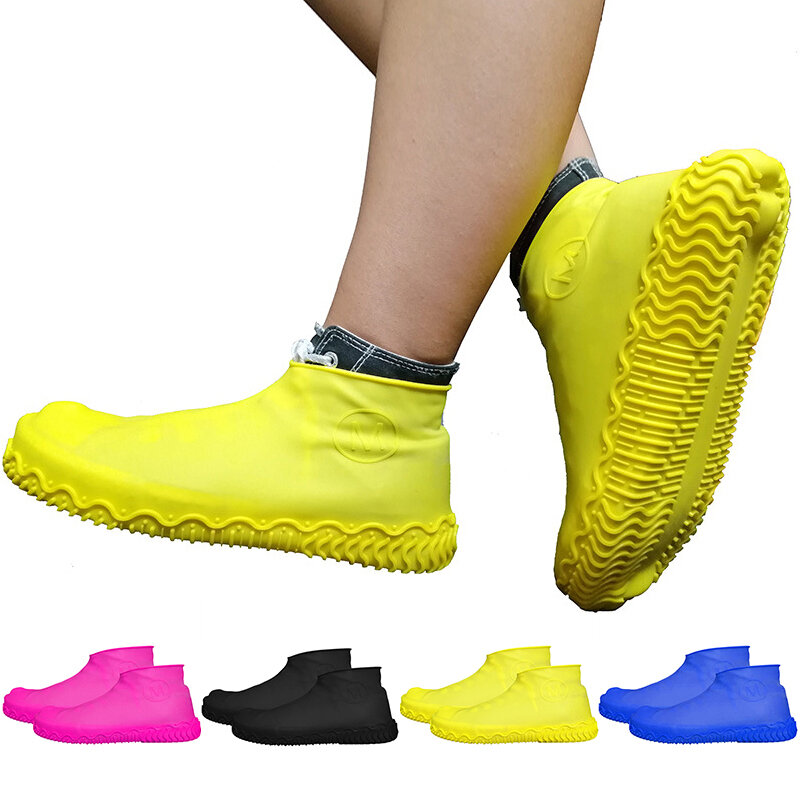 1 par capa de sapato de silicone reutilizável s/m/l dwaterproof água chuva sapatos cobre acampamento ao ar livre não deslizamento borracha chuva bota