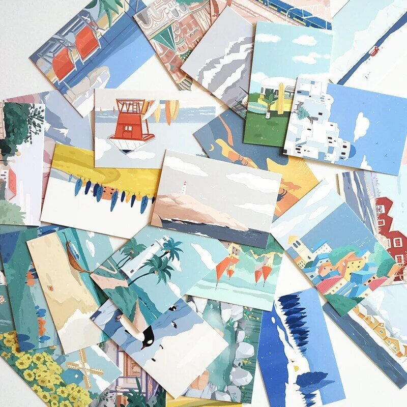 28 Buah/Set Kartu Lomo Catatan Perjalanan Kreatif Hadiah Ulang Tahun Lukisan Tangan DIY Kartu Kecil Kartu Pesan 52*80Mm