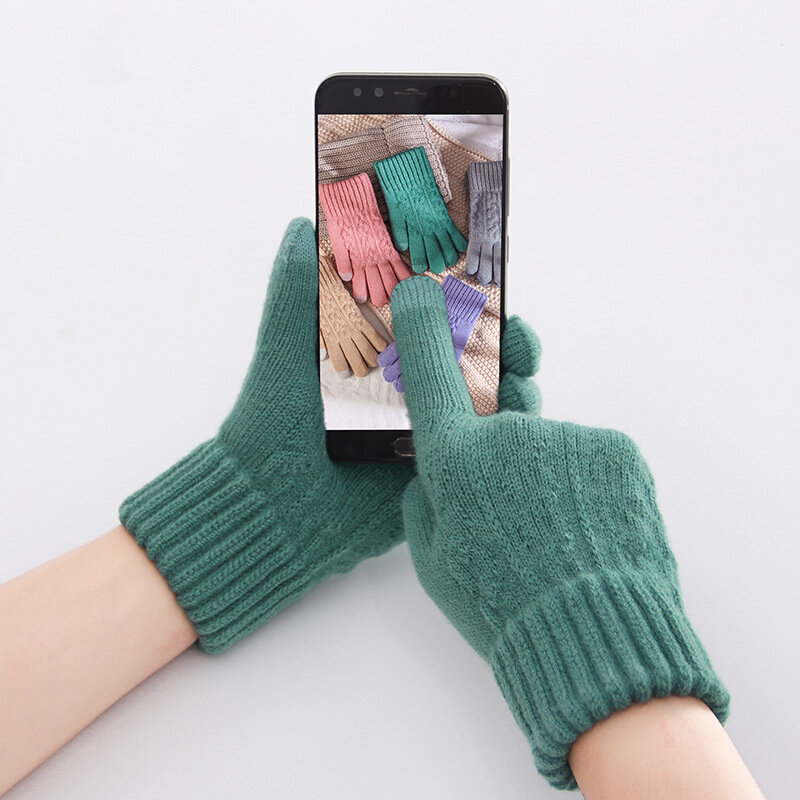 Zimowe ciepłe rękawiczki dziewczęce śliczne Plus polar Knitting Comfort Cartoon grube pluszowe rękawice ocieplane z ekranem dotykowym