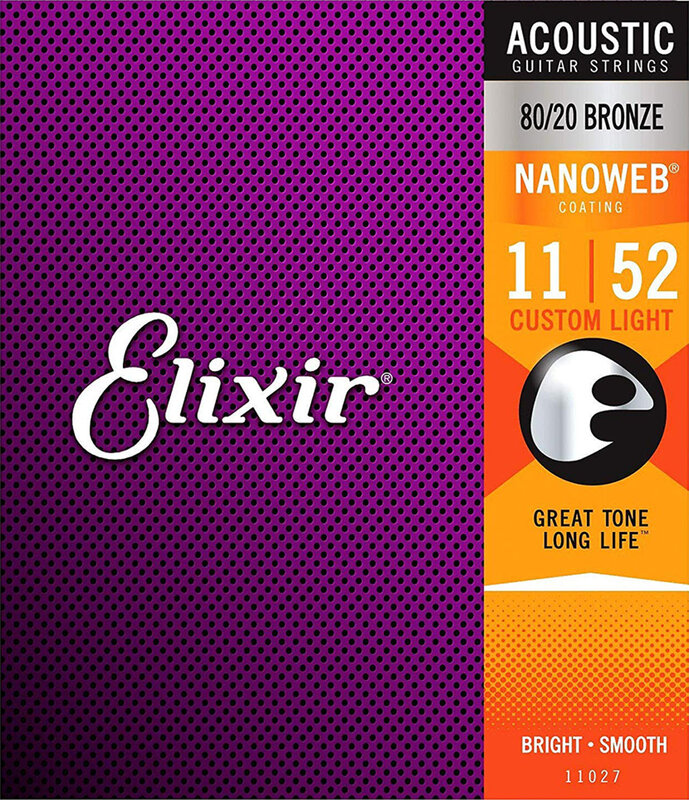 Elixir Nanoweb 11027 Coating 80/20 Bronze Acoustic Guitar Strings Custom Light 011-052