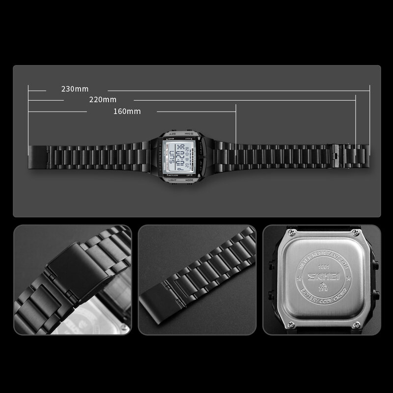 SKMEI-relojes digitales deportivos para hombre, cronógrafo de pulsera militar, resistente al agua, con cuenta atrás y choque, 2021