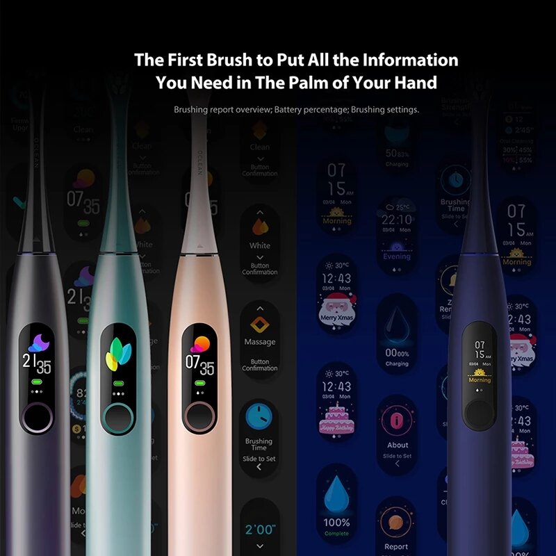 SHIPD5($40-$5） Versão global oclean x pro sonic escova de dentes elétrica sonic oclean escova de dentes ipx7 carga rápida app conectar tela sensível ao toque escova