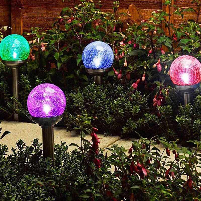 Lámpara Solar de bola de cristal con grietas de acero inoxidable, iluminación LED para exteriores, patio, césped, paisaje, suelo, luz enchufada, personalización