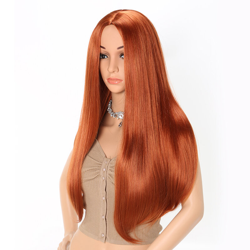 JUNSI HAIR Long Straight Hair Red Wig African American Hairstyle Synthetic Wigs for Woman Black Natural High Temperature Hair