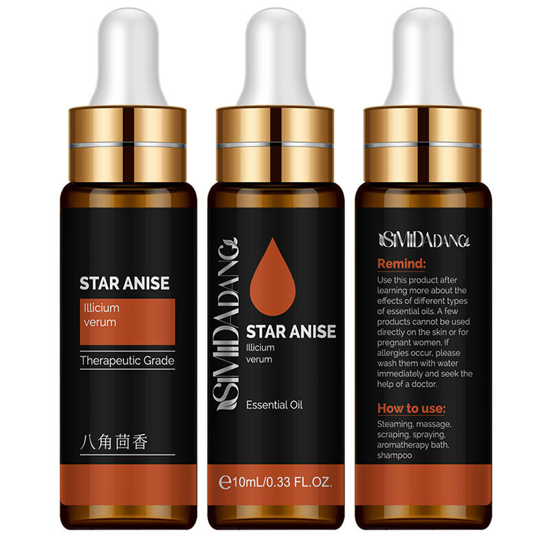 Óleo de anis da estrela 10ml massag hidratante cuidados capilares óleo da cutícula óleos aromáticos realce da mama que endurece óleos essenciais da pele