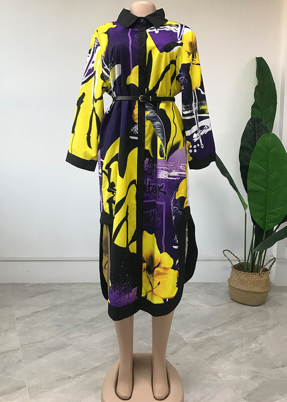 Gaun Panjang Cetak Lengan Panjang Wanita Afrika Musim Semi dan Musim Gugur Gaun Afrika Ukuran Plus untuk Wanita Gaun Maxi Pakaian Afrika