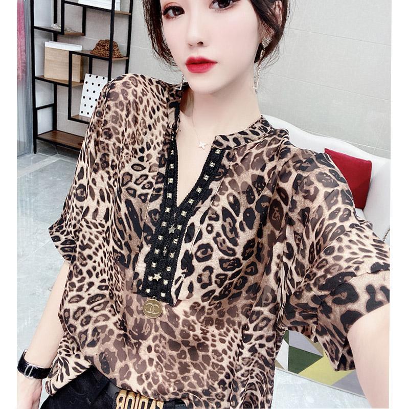Шифоновый топ Женская летняя новая модная леопардовая рубашка