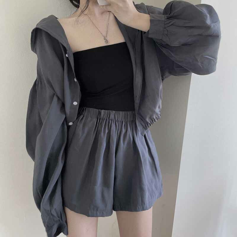 Women Autumn Hooded Jacket+High Waist Short Pant Two Piece Set Fashion Korean Streetwear Casual Tracksuit Femme Loose Sport Suit