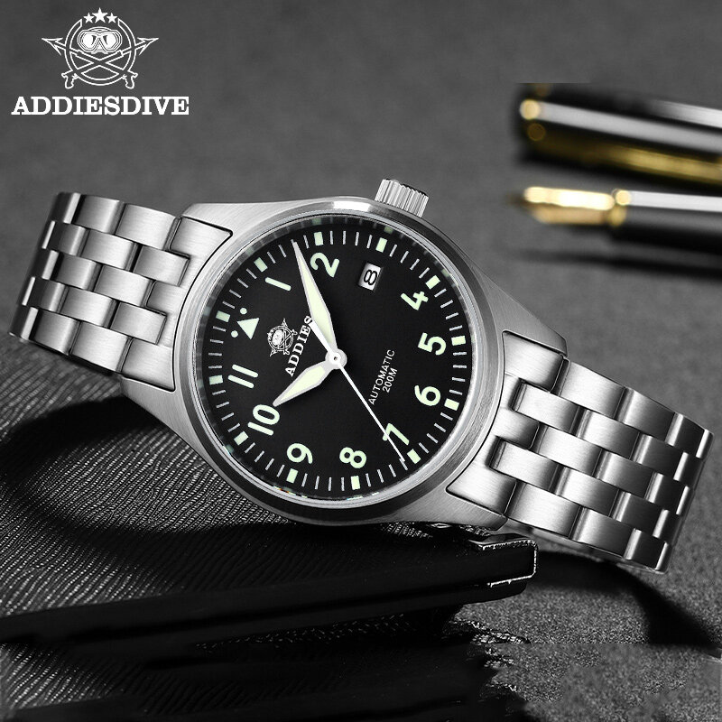 ADDIES mężczyźni zegarki NH35 mechaniczny zegarek dla nurka Sapphire 200m zegarek automatyczny człowiek własny wiatr człowiek Pilot zegarek