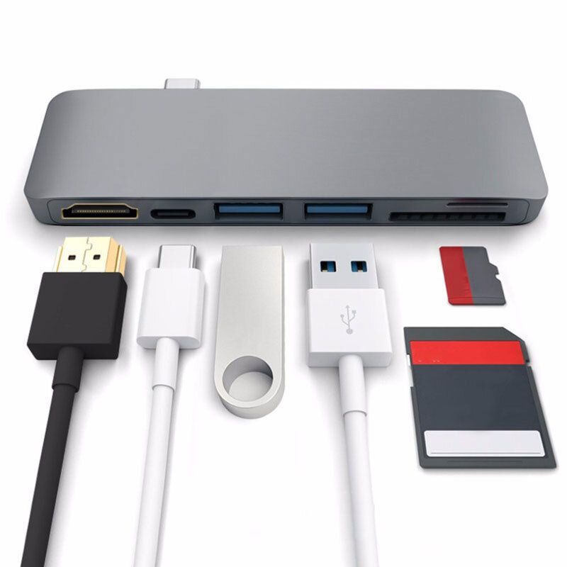 Mosible Thunderbolt 3, USB-C Hub HDMI compatible con la policía de lector de tarjetas TF SD 3,0 Hub USB-C Dock para Macbook pro/aire USB-C OTG