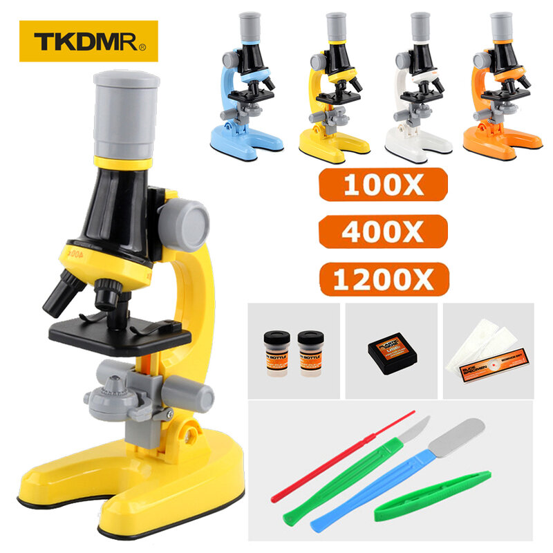 TKDMR 1200x 조정 가능한 어린이 실험실 생물학 LED 현미경 Monocular 홈 학교 과학 키트 교육 완구 선물