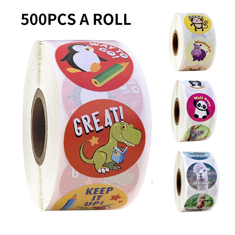 500 Pcs/roll cartoon animals stickers with cute journal scrapbooking stickers for teacher reward sticker for children stationery