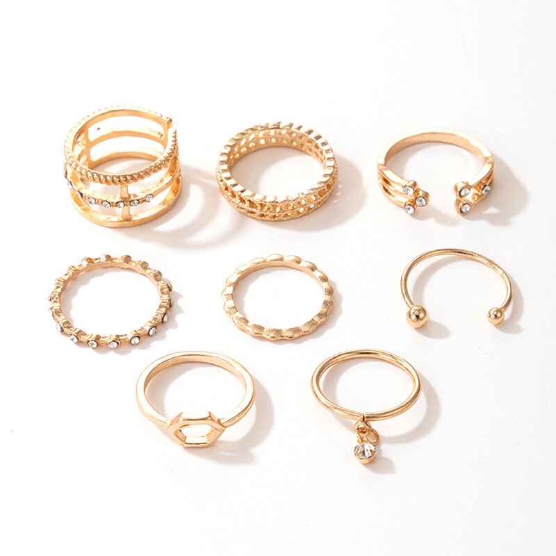 Tocona 8 sztuk/zestawów drążą pierścienie dla kobiet mężczyzn Charms jasnego kryształu kamienia złote pierścienie łańcucha czeski biżuteria akcesoria Anillo