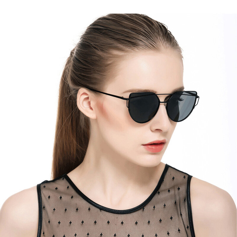 Kacamata Hitam Mata Kucing Desainer Merek XaYbZc 2021 Kacamata Reflektif Logam Antik Wanita untuk Wanita Cermin Retro Oculos De Sol Gafas