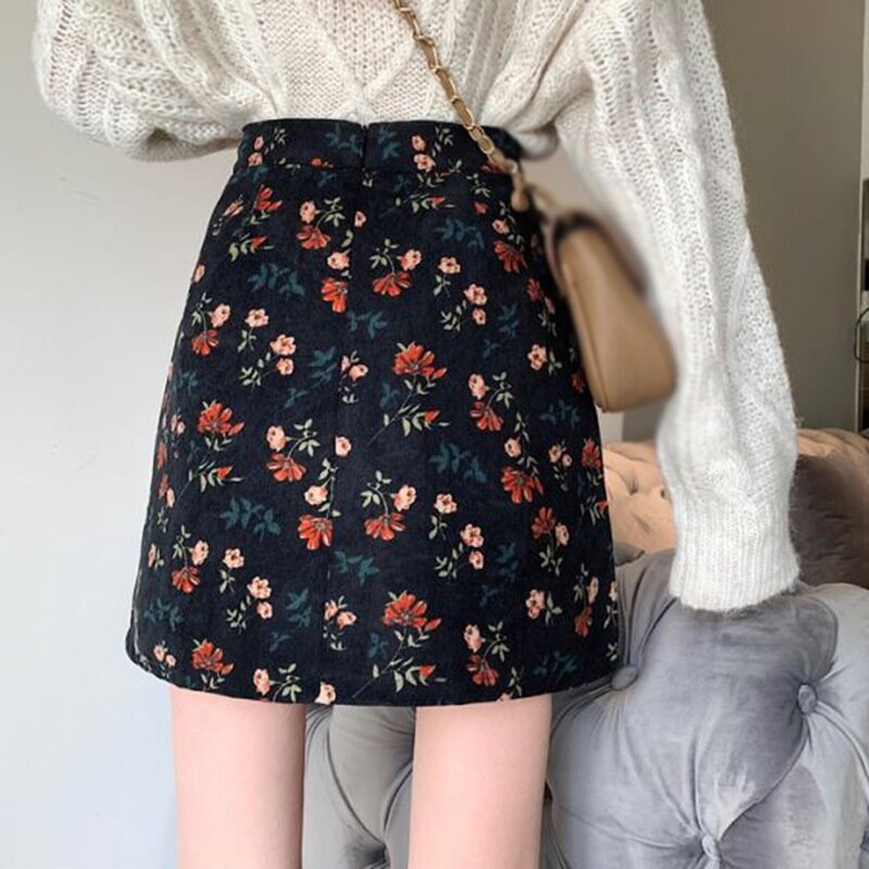 2021 novas saias femininas do vintage saias de impressão floral verão mini saia a-line saia de cintura alta plus size roupas femininas M-3XL