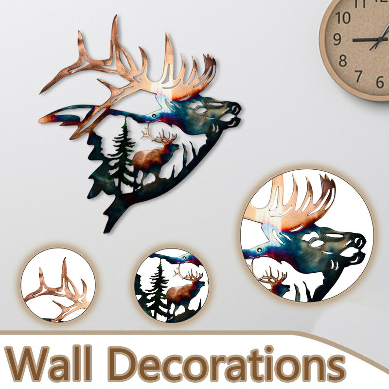 Elk Deer Metal Wall Decor Hanging Wall Art Decoration Metal Animal Sculpture For Indoor Decor Background Home Decor Crafts Gifts