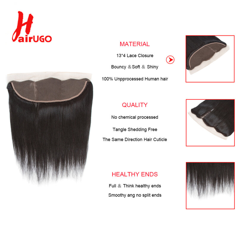 HairUGo Rambut Lurus Brasil Renda Frontal 13X4 Renda Depan 100% Rambut Manusia 130% Kepadatan Rambut Remy Renda Frontal Pra Dipetik