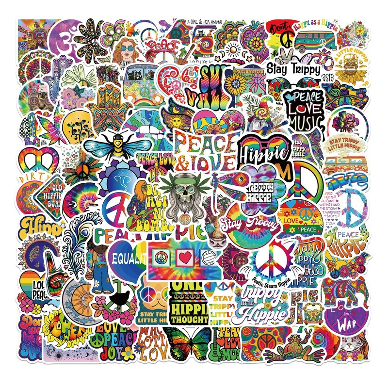 100 stücke cartoon hippie stil aufkleber personalisierte dekoration computer gepäck thermos becher roller auto wasserdicht aufkleber