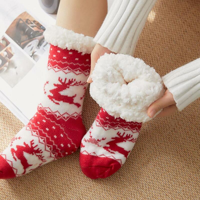 Новые женские рождественские носки, носки с изображением мультяшного лося, бархатные нескользящие носки, плюшевые носки, коврик, для взросл...