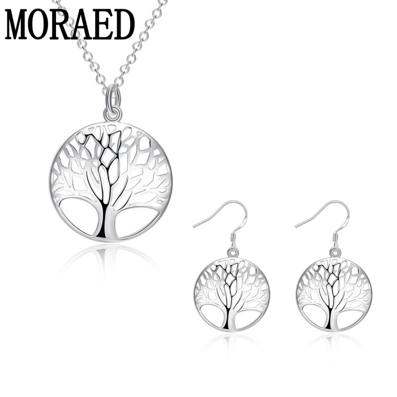 Women's Jewelry Sets 925 Sterling Silver Fine Retro Round Tree Pendant Necklace Earrings Fashion Party Wedding Holiday Gifts
