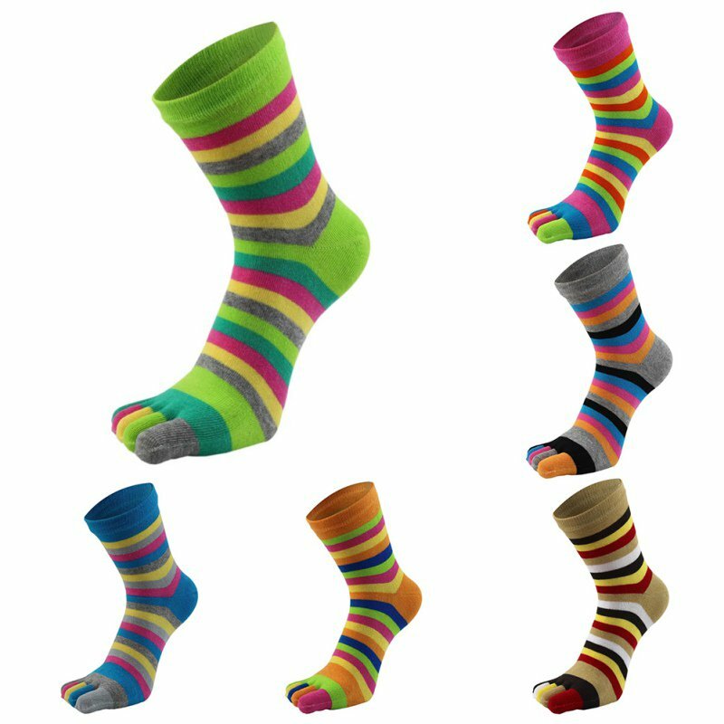 Mode femmes chaussettes à cinq doigts unisexe rayé orteils chaussettes coton doux chaussettes avec orteils colorés femmes bonneterie courte