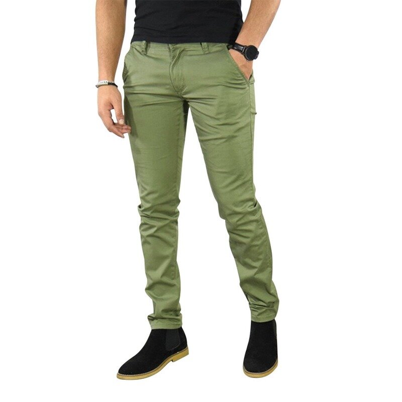 Celana Ramping Warna Solid Bisnis untuk Pria 2021 Celana Pensil Fashion Musim Semi Musim Gugur Celana Panjang Skinny Pinggang Menengah Kasual Harian Pria
