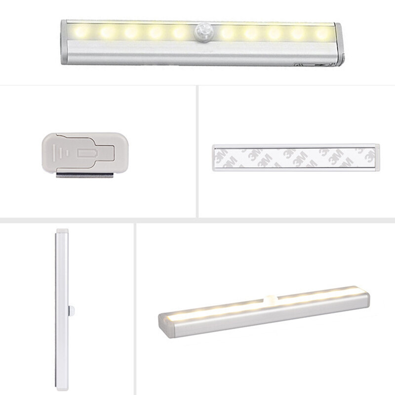 Luminária de LED com sensor de movimento, 6/10 lâmpadas, cristaleira, armário, guarda-roupas, luminária de cama, escada, cozinha