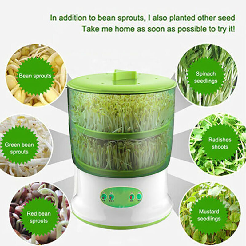 Bean Sprout Machine 2-3 Layers with Pressure Plate Large Capacity Automatic Thermostat Green Plant Seeds Beans Growing Machine