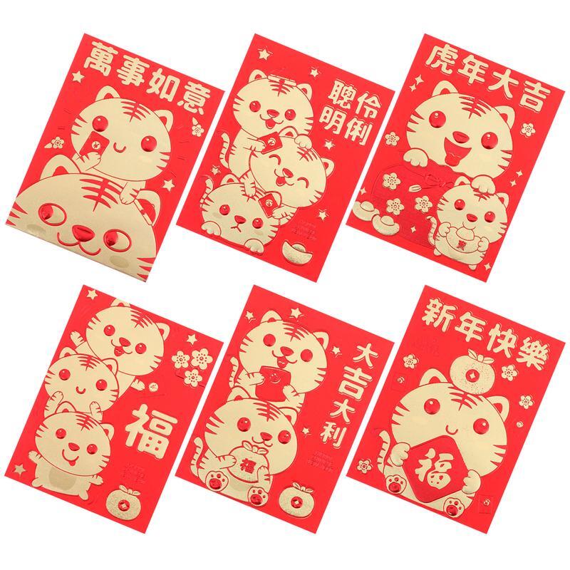 HongBao – enveloppes rouges chinoises de 24/30/60 pièces, sac cadeau, pochette porte-bonheur pour nouvel an tigre, Festival de printemps 2022, livraison directe