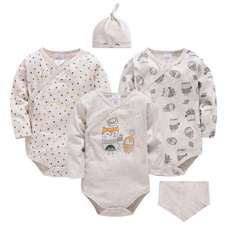 Honeyzone Toddler Kids Long Sleeves Romper Set Newborn Bebe Unisex Cotton Owl Pattern Jumpsuit for 0-12 Months
