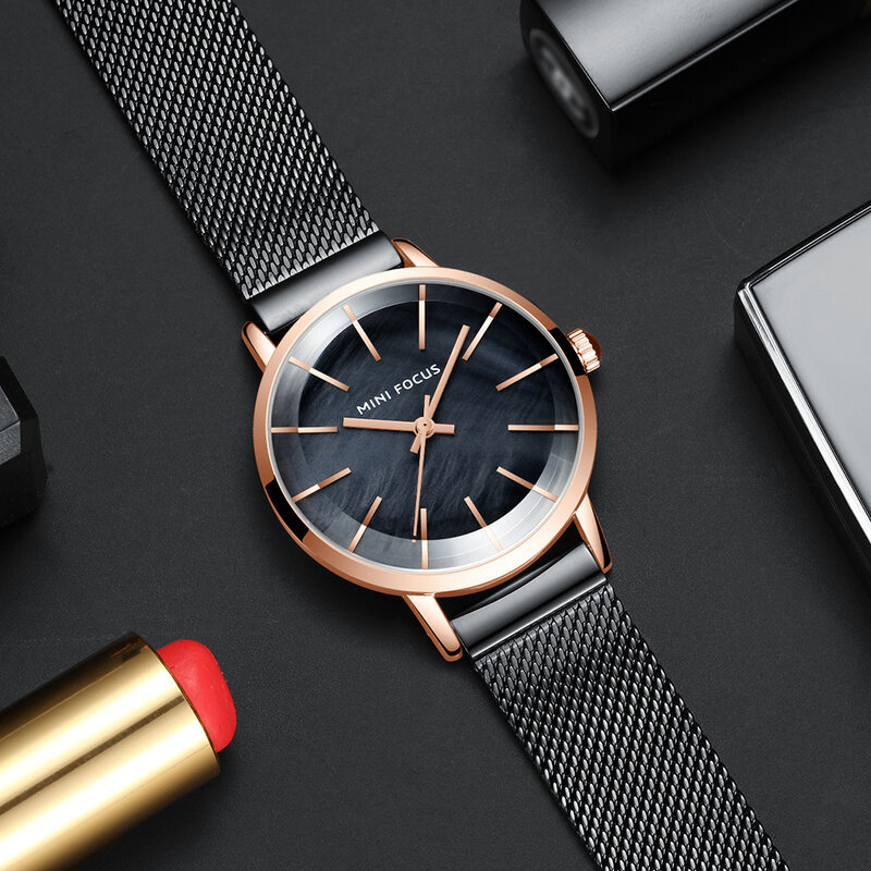 MINI FOCUS ยี่ห้อ Luxury นาฬิกากันน้ำสำหรับผู้หญิงควอตซ์นาฬิกาสำหรับผู้หญิง2021 Rose สแตนเลสทองตาข่ายเข็ม...