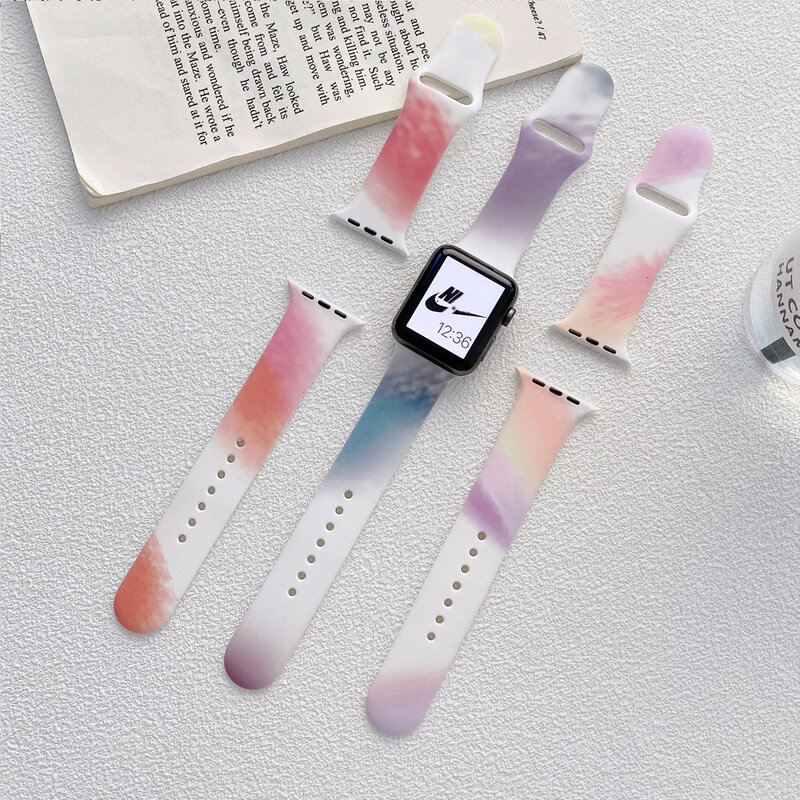 Ремешок силиконовый для Apple Watch Band 41 мм 45 мм 44 мм 40 мм 38 мм 42 мм, смешанные цвета, браслет для iwatch 7 6 se 5 4 3 2, 2021