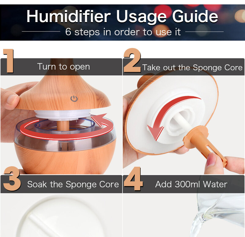 Electric Air Humidifier Essential Aroma น้ำมัน Diffuser อัลตราโซนิกไม้ Humidifier USB Mini Mist LED Light Humidador
