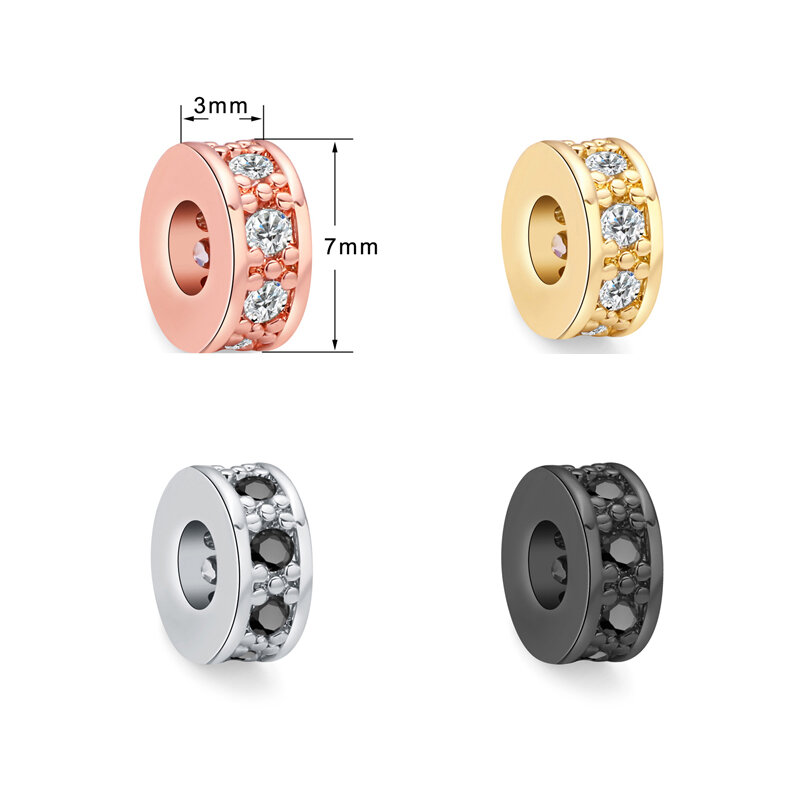 MINHIN-DIY Charme Spacer Beads, 3 Linhas Pave, Cubic Zirconia Separator, Divisor Beads, Beadlework Pulseira, Fazer Jóias