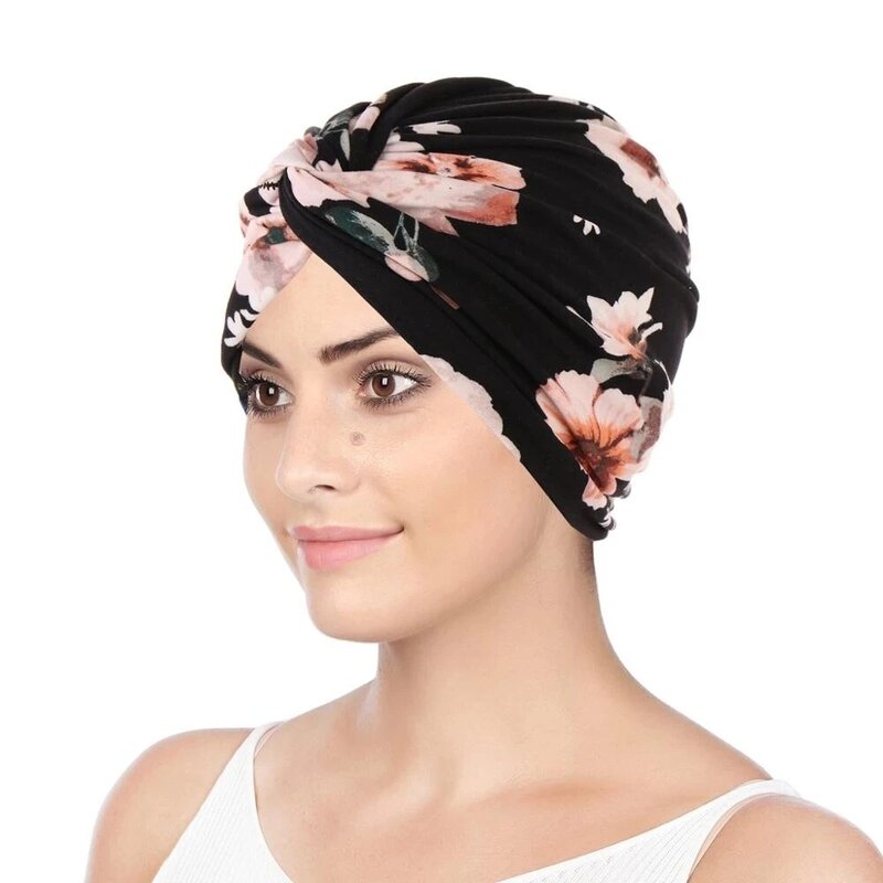Turban imprimé à la mode pour femmes musulmanes, bonnet enveloppant indien, casquettes hijab, fleur filiforme, prêt à porter, coiffure musulmane intérieure, hijabs