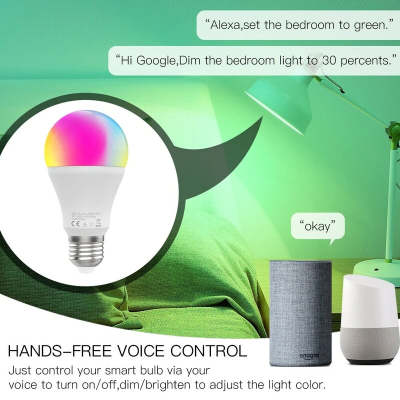 Moes WiFi สมาร์ทไฟ LED หรี่แสงได้หลอดไฟ10W RGB C + W Smart Life App Rhythm Control ทำงานร่วมกับ alexa Google Home E27 95-265V