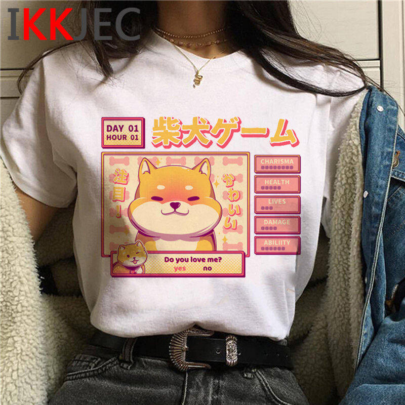 Shiba inu doge camiseta de verão feminina, camiseta estilo grunge harajuku kawaii, roupas de casal, camisetas gráficas