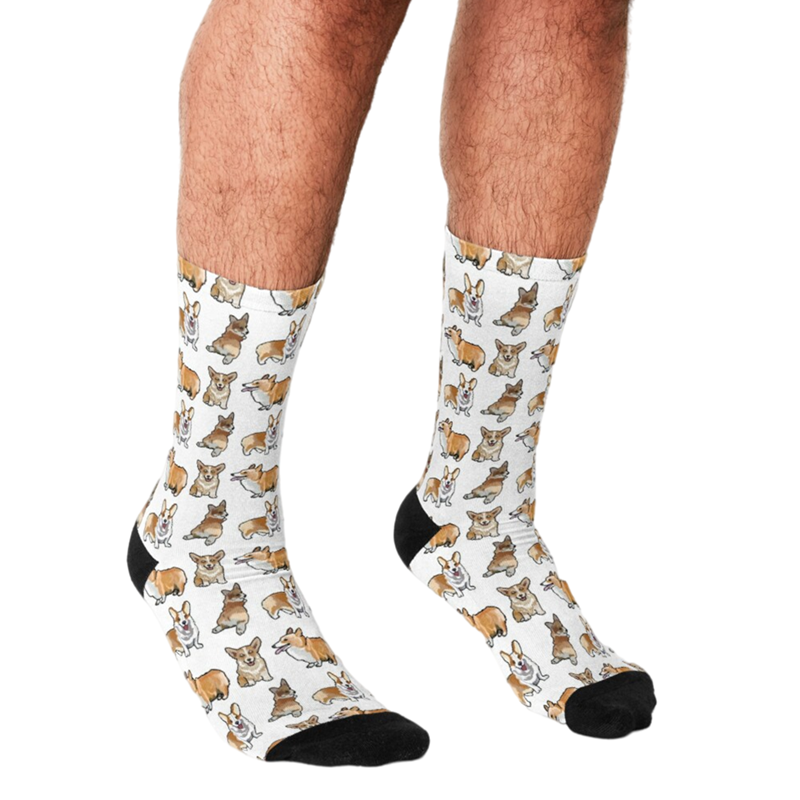 Chaussettes drôles pour hommes, imprimé de dessin animé de chien Corgi, hip hop, joyeux garçon, style de rue, chaussettes folles pour hommes